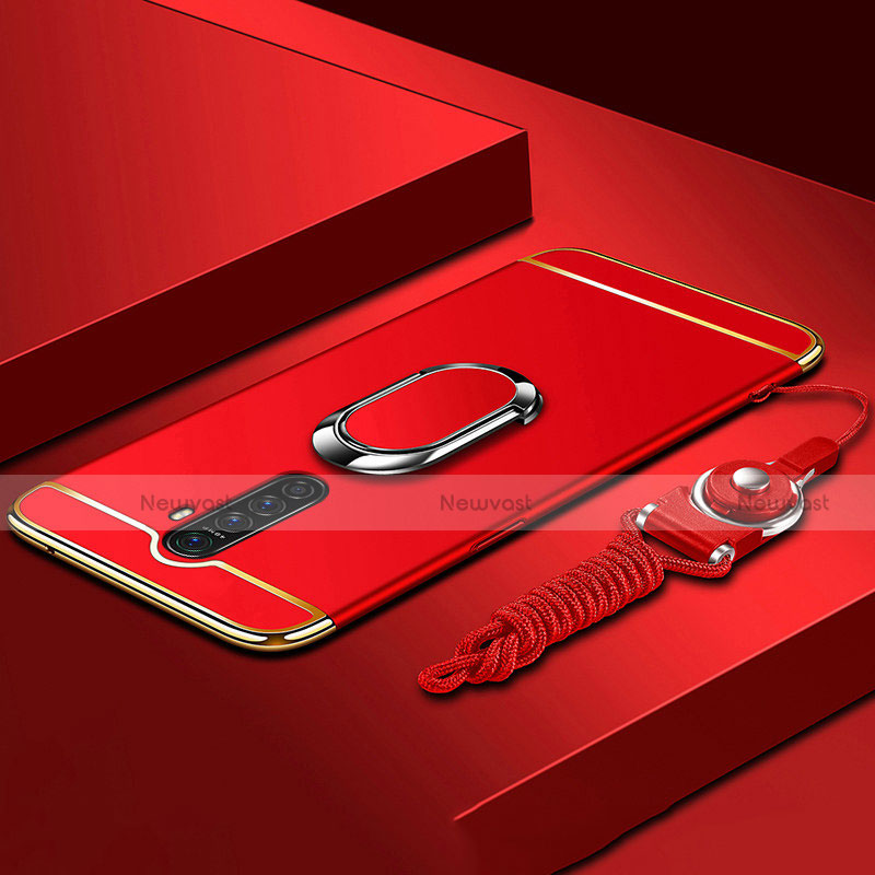 Luxury Metal Frame and Plastic Back Cover Case with Finger Ring Stand A01 for Oppo Reno Ace Red