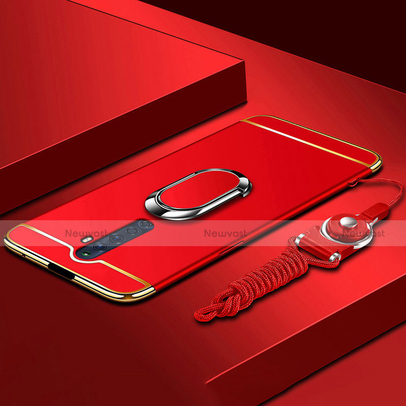 Luxury Metal Frame and Plastic Back Cover Case with Finger Ring Stand A01 for Oppo Reno2 Z Red