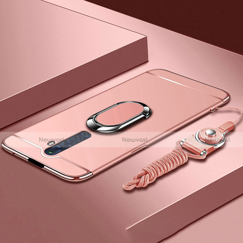 Luxury Metal Frame and Plastic Back Cover Case with Finger Ring Stand A01 for Oppo Reno2 Z Rose Gold