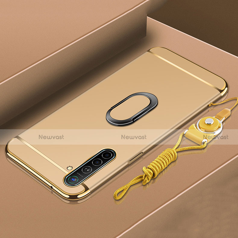 Luxury Metal Frame and Plastic Back Cover Case with Finger Ring Stand A01 for Realme X2 Gold