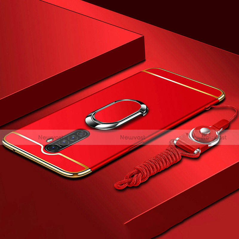 Luxury Metal Frame and Plastic Back Cover Case with Finger Ring Stand A01 for Realme X2 Pro Red