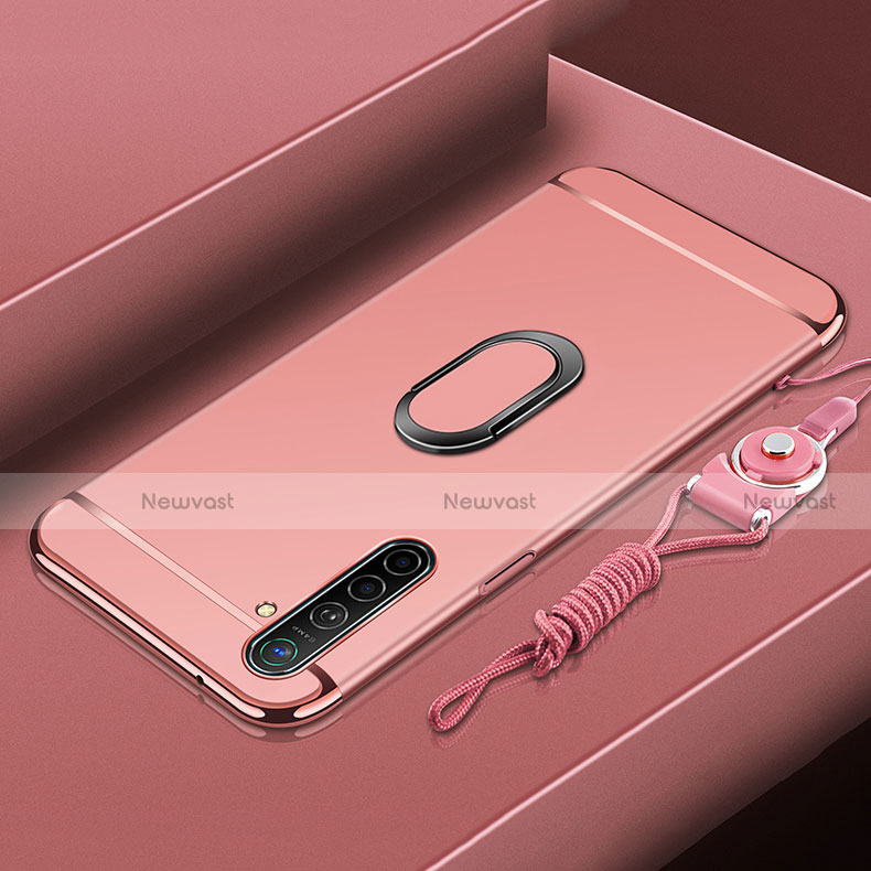 Luxury Metal Frame and Plastic Back Cover Case with Finger Ring Stand A01 for Realme XT Rose Gold