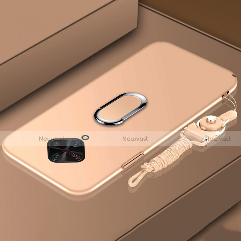 Luxury Metal Frame and Plastic Back Cover Case with Finger Ring Stand A01 for Vivo S1 Pro Gold