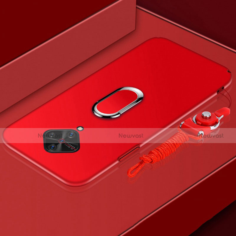 Luxury Metal Frame and Plastic Back Cover Case with Finger Ring Stand A01 for Vivo S1 Pro Red