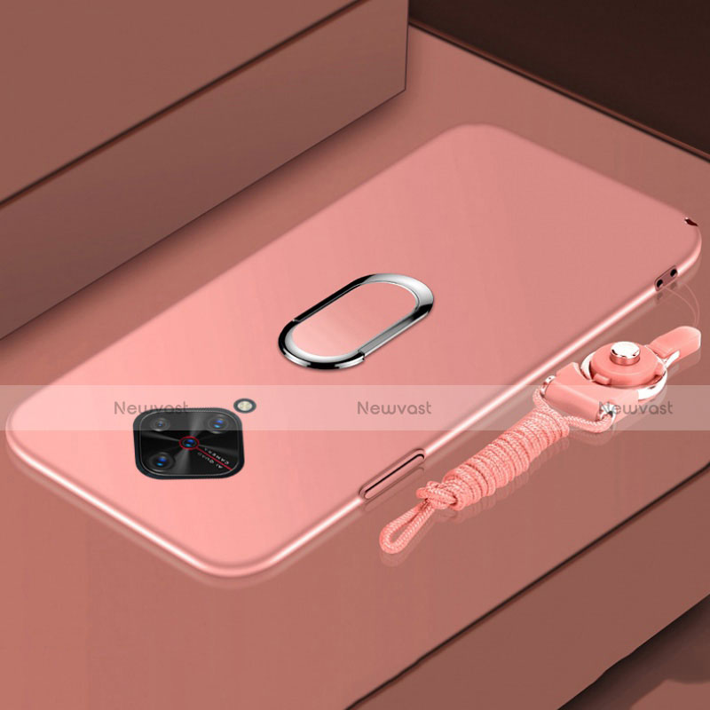 Luxury Metal Frame and Plastic Back Cover Case with Finger Ring Stand A01 for Vivo S1 Pro Rose Gold