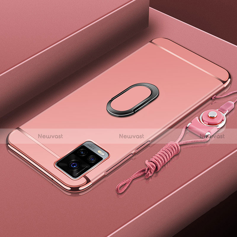 Luxury Metal Frame and Plastic Back Cover Case with Finger Ring Stand A01 for Vivo V20 Pro 5G
