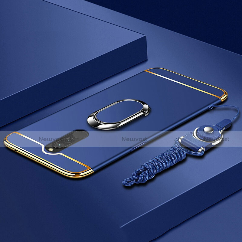 Luxury Metal Frame and Plastic Back Cover Case with Finger Ring Stand A01 for Xiaomi Redmi 8 Blue