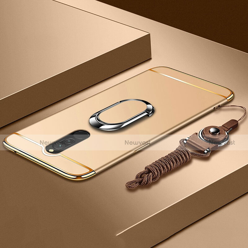 Luxury Metal Frame and Plastic Back Cover Case with Finger Ring Stand A01 for Xiaomi Redmi 8 Gold