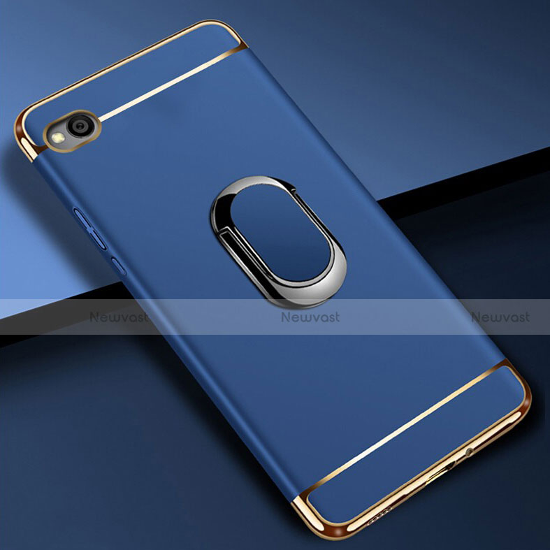 Luxury Metal Frame and Plastic Back Cover Case with Finger Ring Stand A01 for Xiaomi Redmi Go Blue