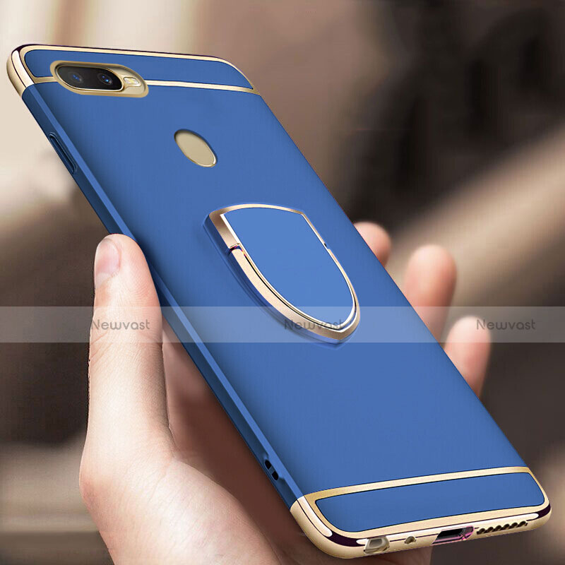 Luxury Metal Frame and Plastic Back Cover Case with Finger Ring Stand A02 for Oppo A7