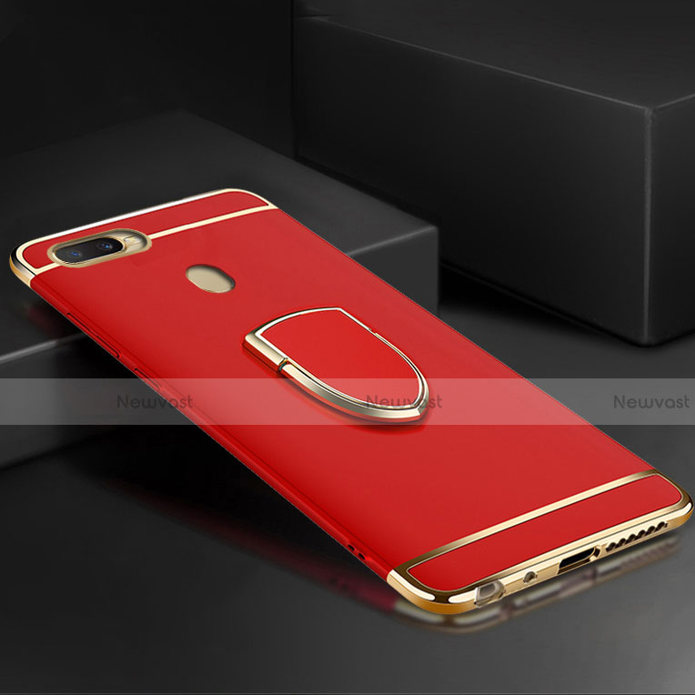 Luxury Metal Frame and Plastic Back Cover Case with Finger Ring Stand A02 for Oppo AX7 Red