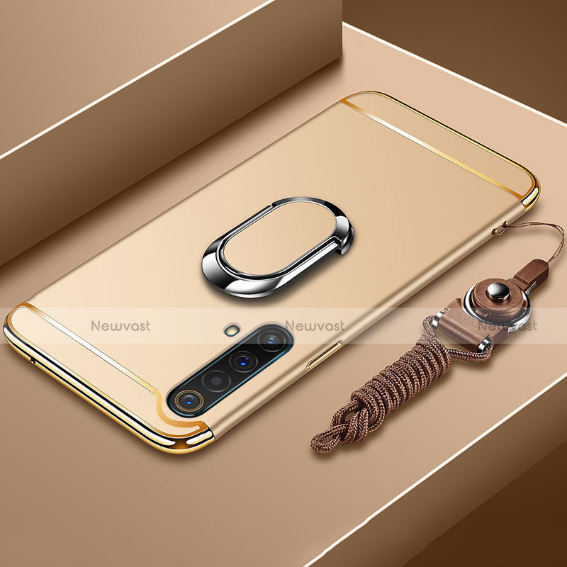 Luxury Metal Frame and Plastic Back Cover Case with Finger Ring Stand and Lanyard for Realme X50m 5G