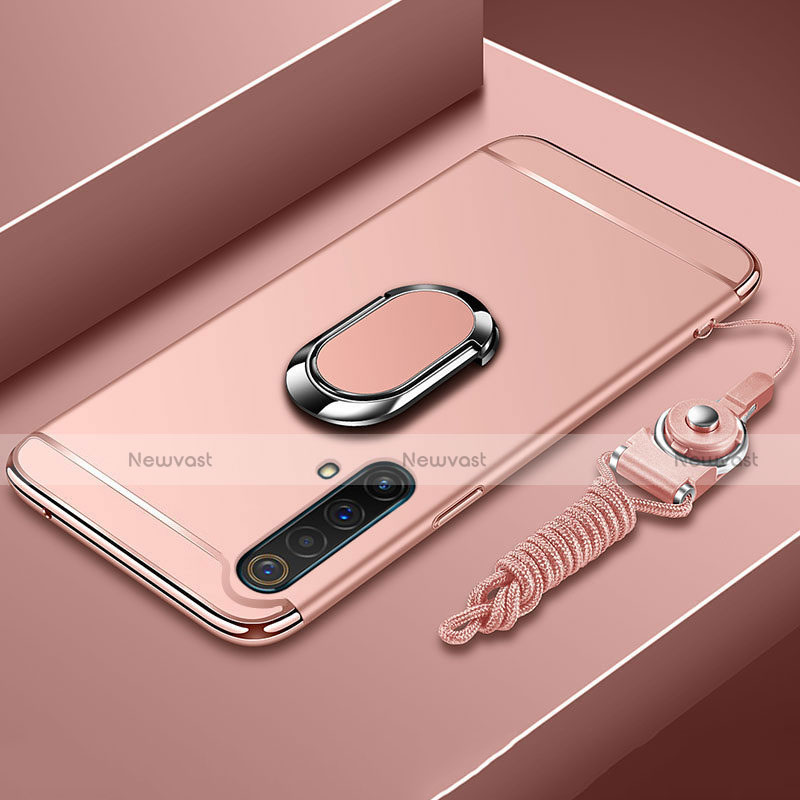 Luxury Metal Frame and Plastic Back Cover Case with Finger Ring Stand and Lanyard for Realme X50t 5G