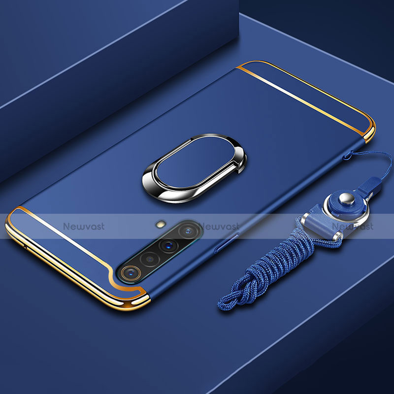 Luxury Metal Frame and Plastic Back Cover Case with Finger Ring Stand and Lanyard for Realme X50t 5G