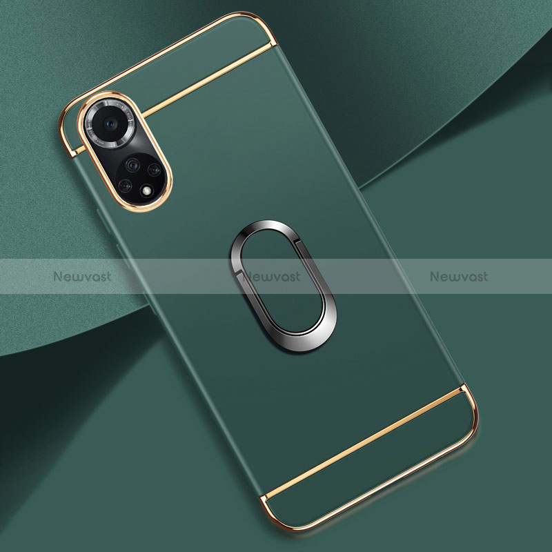 Luxury Metal Frame and Plastic Back Cover Case with Finger Ring Stand for Huawei Honor 50 5G Midnight Green