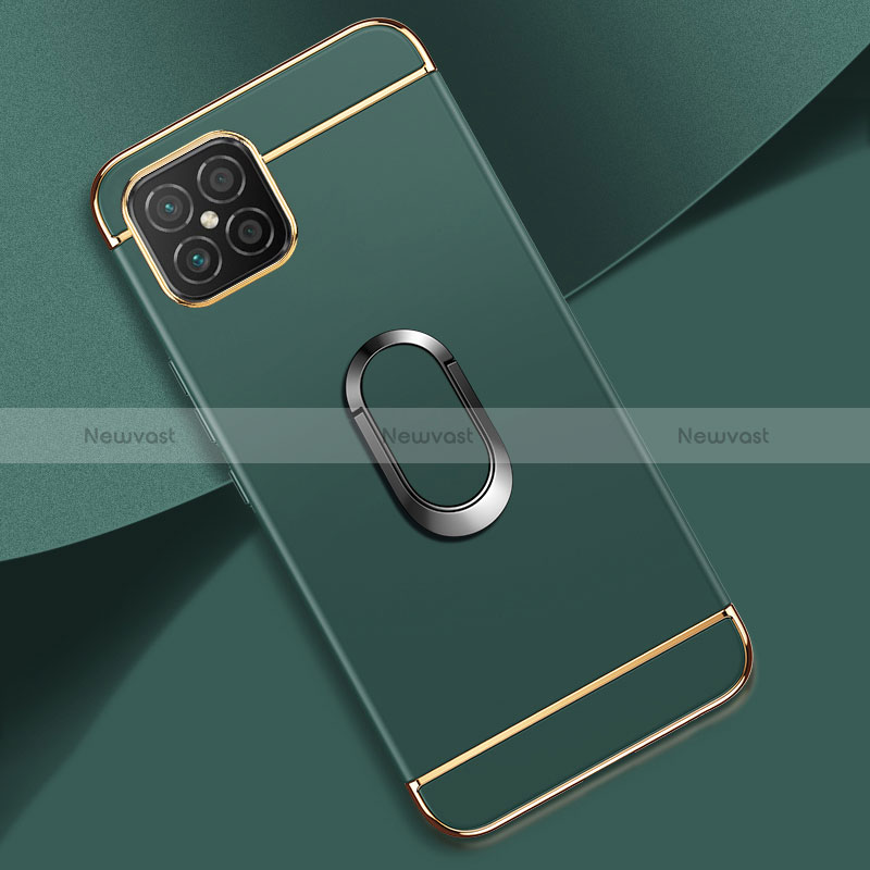 Luxury Metal Frame and Plastic Back Cover Case with Finger Ring Stand for Huawei Nova 8 SE 4G Midnight Green