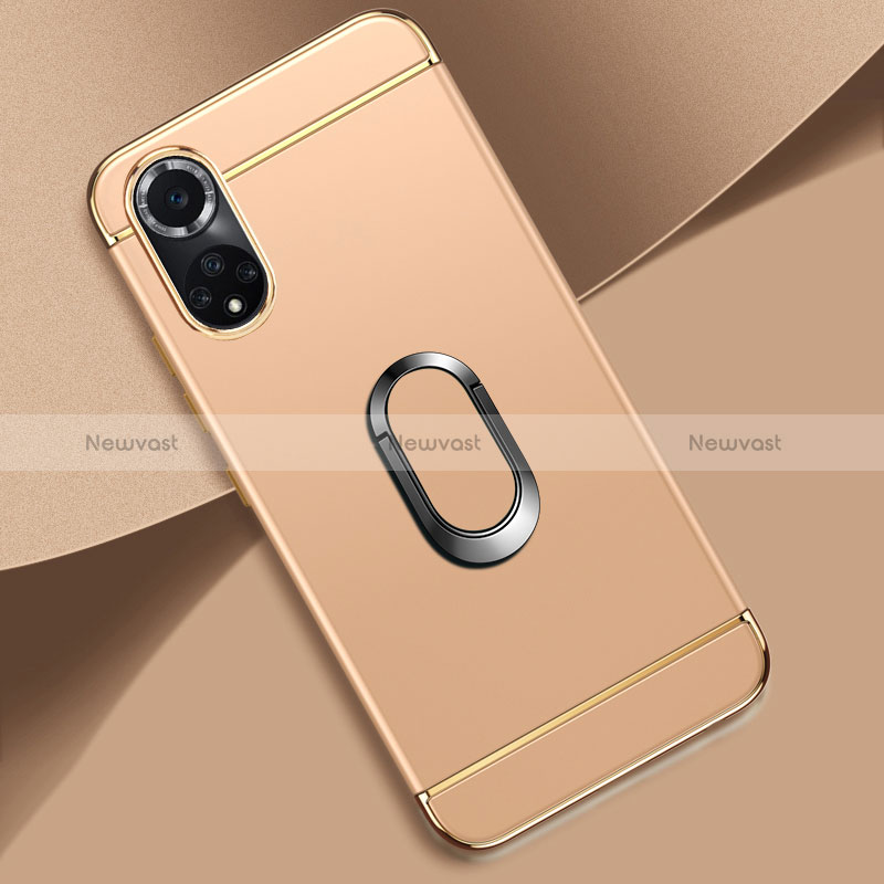 Luxury Metal Frame and Plastic Back Cover Case with Finger Ring Stand for Huawei Nova 9 Gold