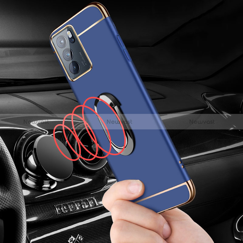 Luxury Metal Frame and Plastic Back Cover Case with Finger Ring Stand for Oppo Reno6 5G