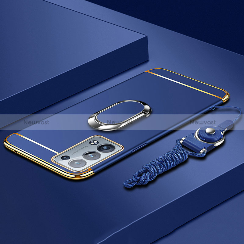 Luxury Metal Frame and Plastic Back Cover Case with Finger Ring Stand for Oppo Reno6 Pro 5G