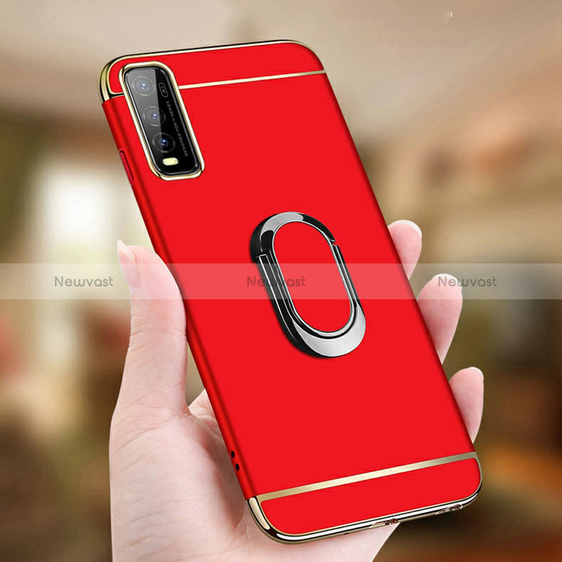 Luxury Metal Frame and Plastic Back Cover Case with Finger Ring Stand for Vivo iQOO U1