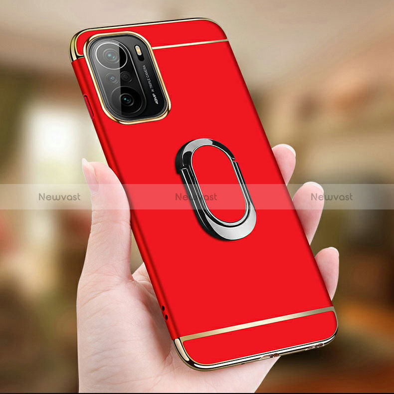 Luxury Metal Frame and Plastic Back Cover Case with Finger Ring Stand for Xiaomi Mi 11i 5G