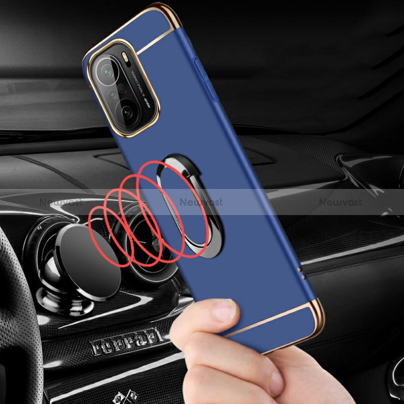 Luxury Metal Frame and Plastic Back Cover Case with Finger Ring Stand for Xiaomi Mi 11i 5G