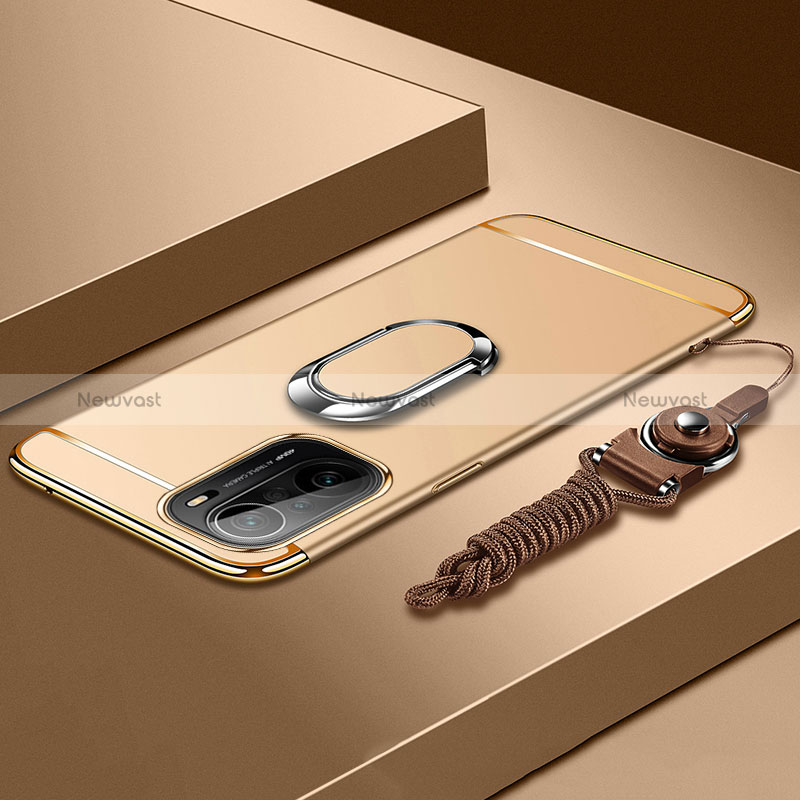 Luxury Metal Frame and Plastic Back Cover Case with Finger Ring Stand for Xiaomi Mi 11X 5G Gold