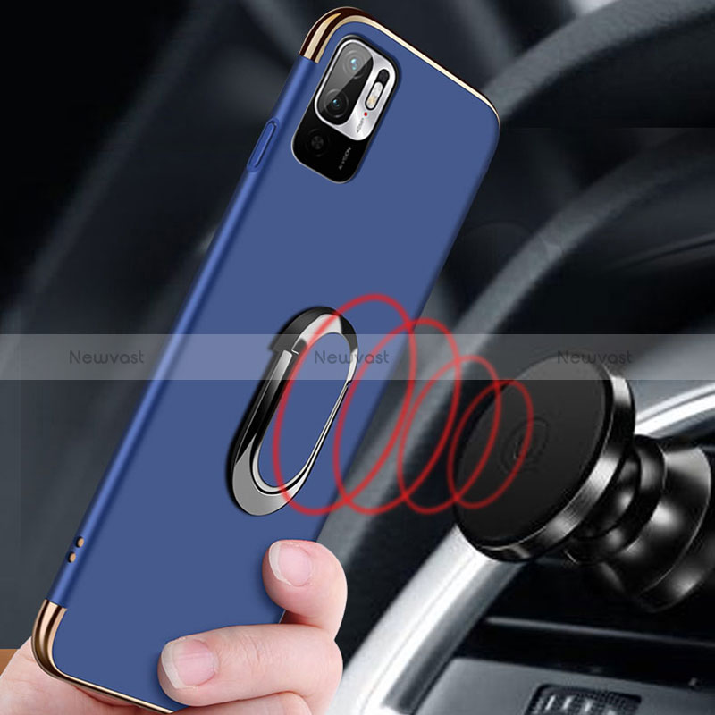 Luxury Metal Frame and Plastic Back Cover Case with Finger Ring Stand for Xiaomi POCO M3 Pro 5G