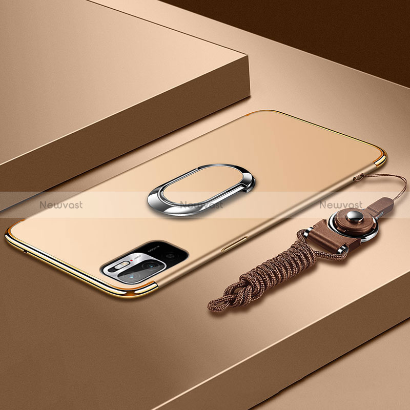 Luxury Metal Frame and Plastic Back Cover Case with Finger Ring Stand for Xiaomi POCO M3 Pro 5G