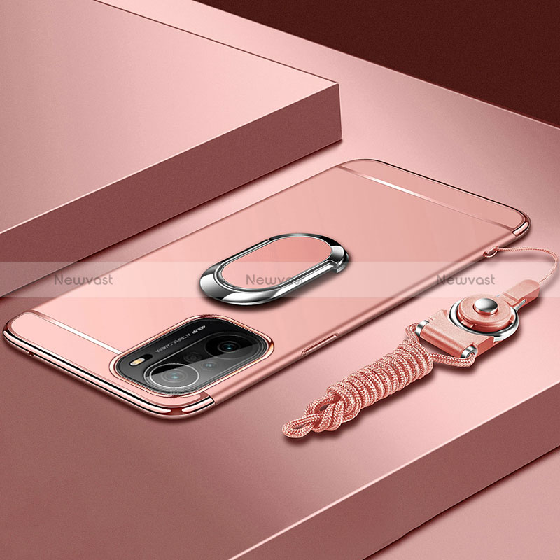 Luxury Metal Frame and Plastic Back Cover Case with Finger Ring Stand for Xiaomi Redmi K40 Pro 5G