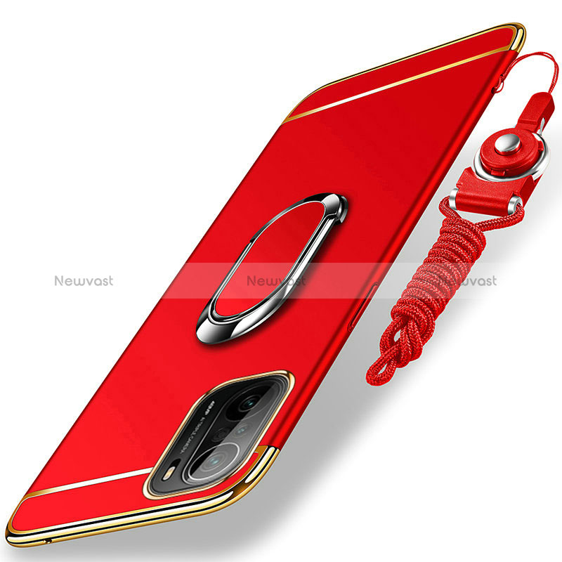 Luxury Metal Frame and Plastic Back Cover Case with Finger Ring Stand for Xiaomi Redmi K40 Pro+ Plus 5G