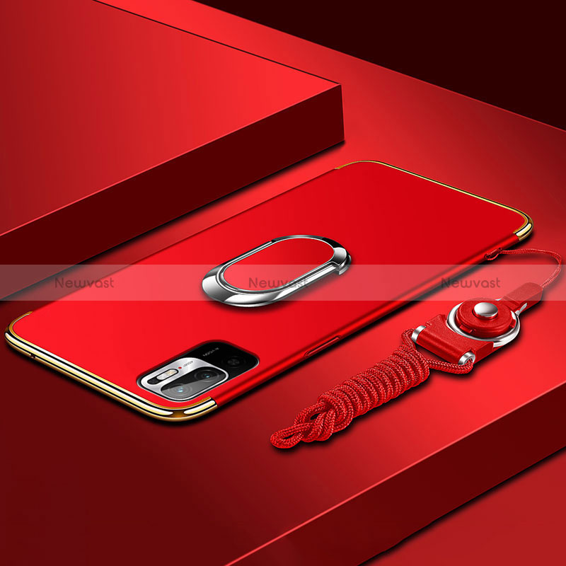 Luxury Metal Frame and Plastic Back Cover Case with Finger Ring Stand for Xiaomi Redmi Note 10 5G