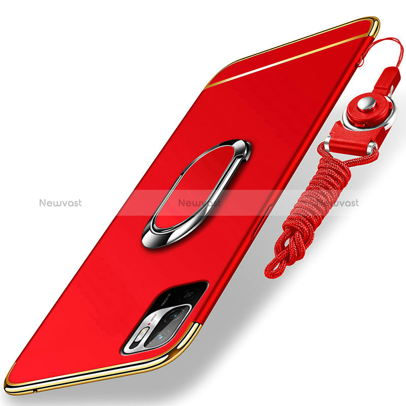Luxury Metal Frame and Plastic Back Cover Case with Finger Ring Stand for Xiaomi Redmi Note 10 5G