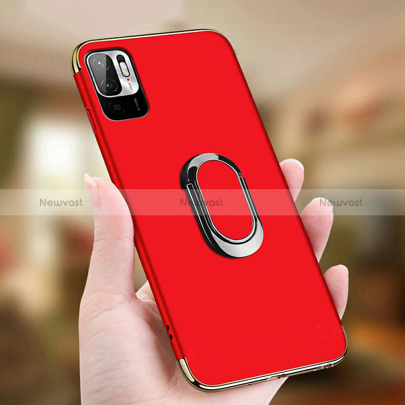 Luxury Metal Frame and Plastic Back Cover Case with Finger Ring Stand for Xiaomi Redmi Note 10 5G