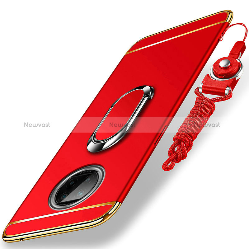 Luxury Metal Frame and Plastic Back Cover Case with Finger Ring Stand for Xiaomi Redmi Note 9T 5G