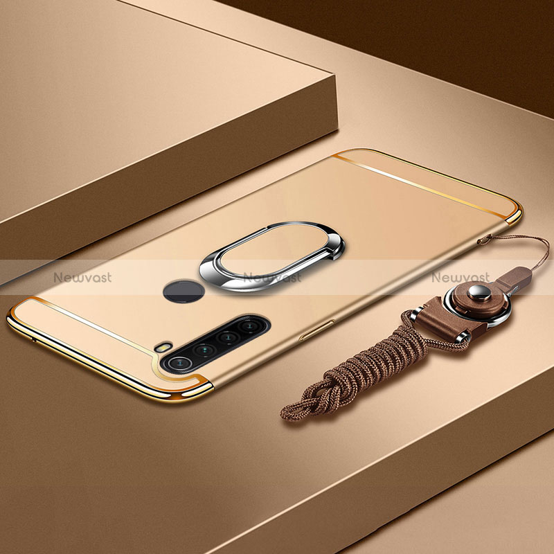 Luxury Metal Frame and Plastic Back Cover Case with Finger Ring Stand K01 for Xiaomi Redmi Note 8 (2021) Gold