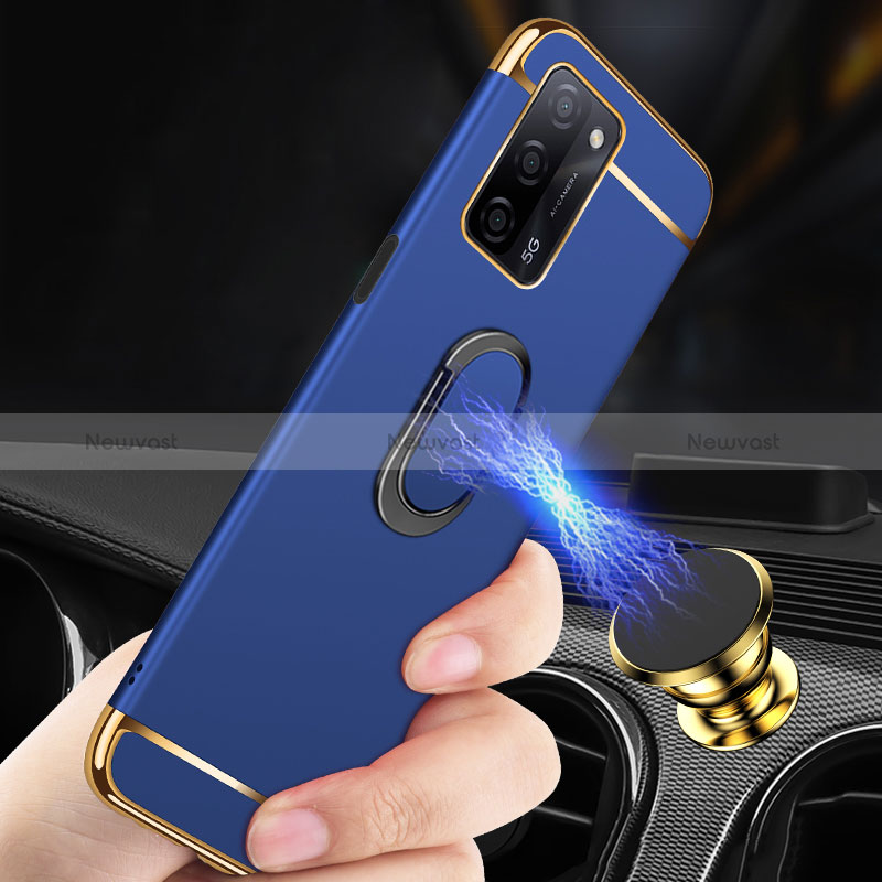 Luxury Metal Frame and Plastic Back Cover Case with Finger Ring Stand P01 for Oppo A53s 5G