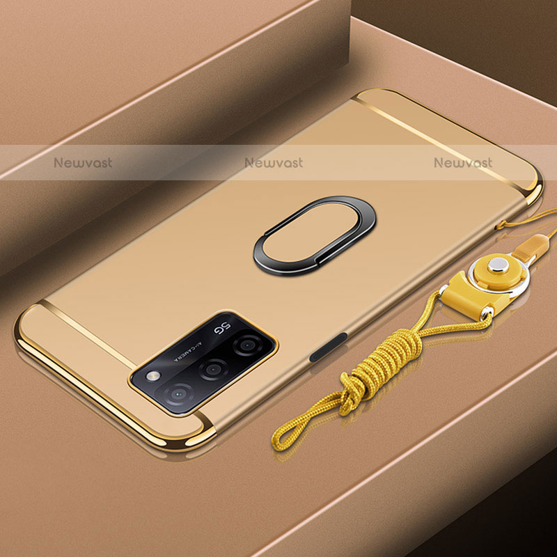 Luxury Metal Frame and Plastic Back Cover Case with Finger Ring Stand P01 for Oppo A55 5G