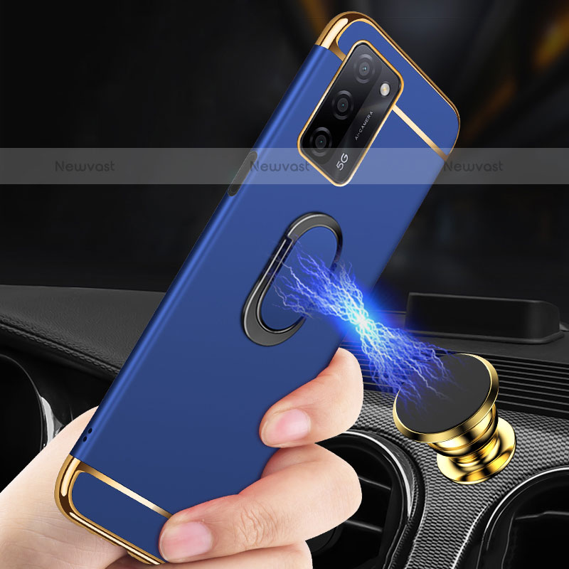 Luxury Metal Frame and Plastic Back Cover Case with Finger Ring Stand P01 for Oppo A55 5G