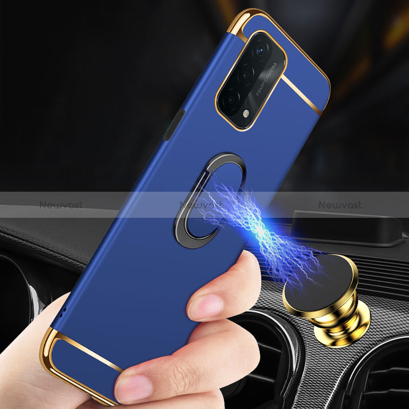 Luxury Metal Frame and Plastic Back Cover Case with Finger Ring Stand P01 for Oppo A74 5G