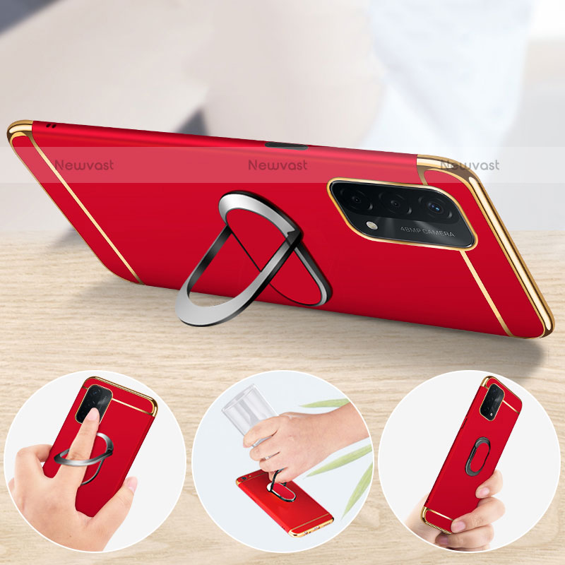 Luxury Metal Frame and Plastic Back Cover Case with Finger Ring Stand P01 for Oppo A93 5G