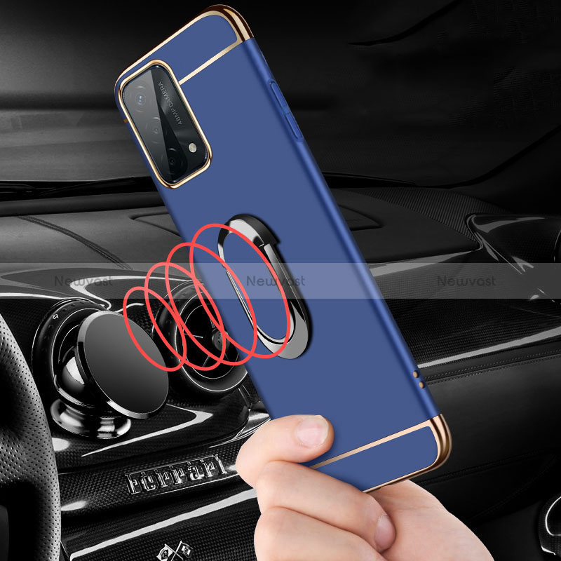 Luxury Metal Frame and Plastic Back Cover Case with Finger Ring Stand P01 for Oppo A93s 5G