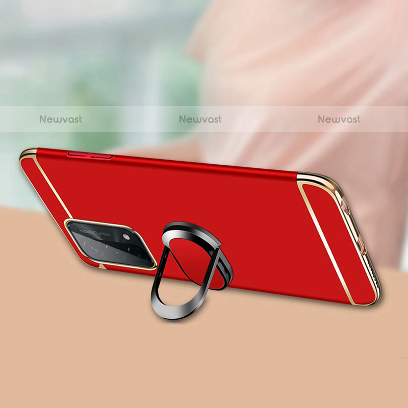 Luxury Metal Frame and Plastic Back Cover Case with Finger Ring Stand P02 for OnePlus Nord N200 5G