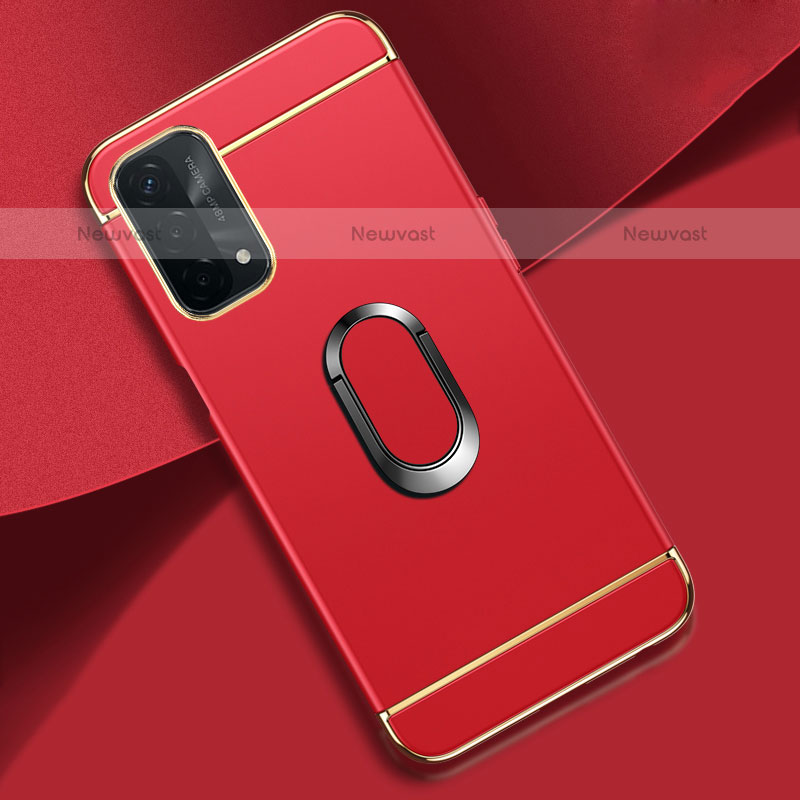 Luxury Metal Frame and Plastic Back Cover Case with Finger Ring Stand P02 for OnePlus Nord N200 5G Red