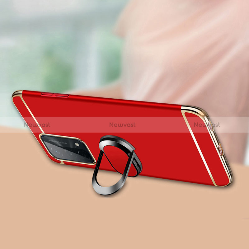 Luxury Metal Frame and Plastic Back Cover Case with Finger Ring Stand P02 for Oppo A54 5G