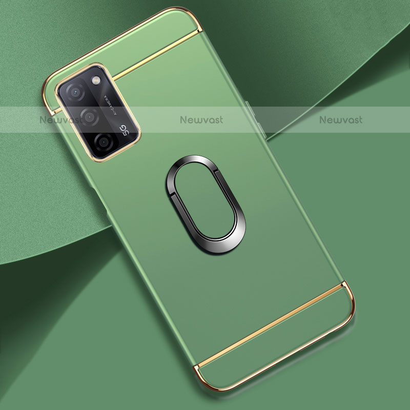 Luxury Metal Frame and Plastic Back Cover Case with Finger Ring Stand P02 for Oppo A55 5G