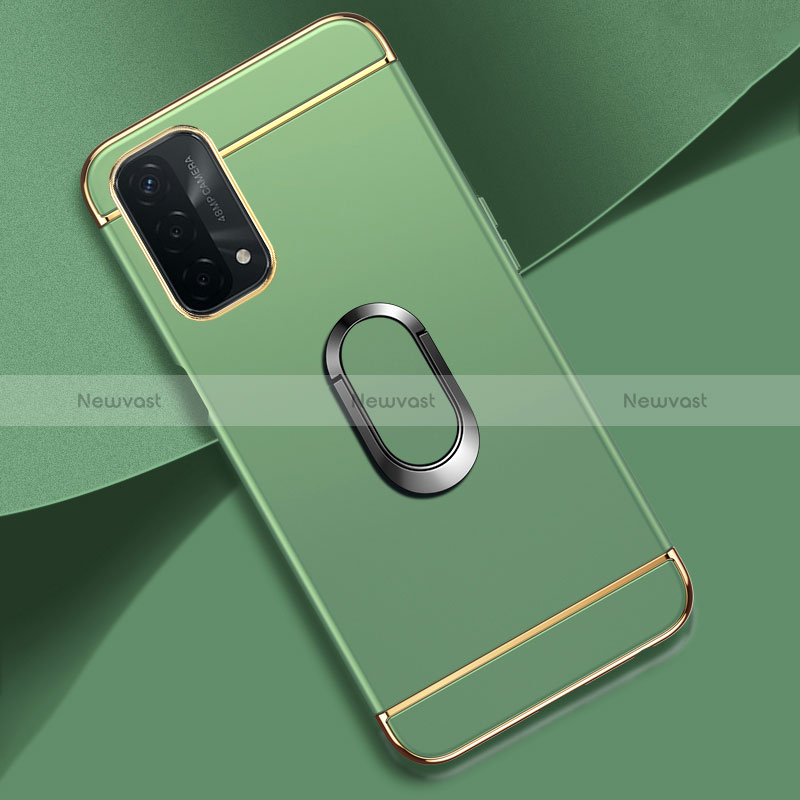 Luxury Metal Frame and Plastic Back Cover Case with Finger Ring Stand P02 for Oppo A74 5G