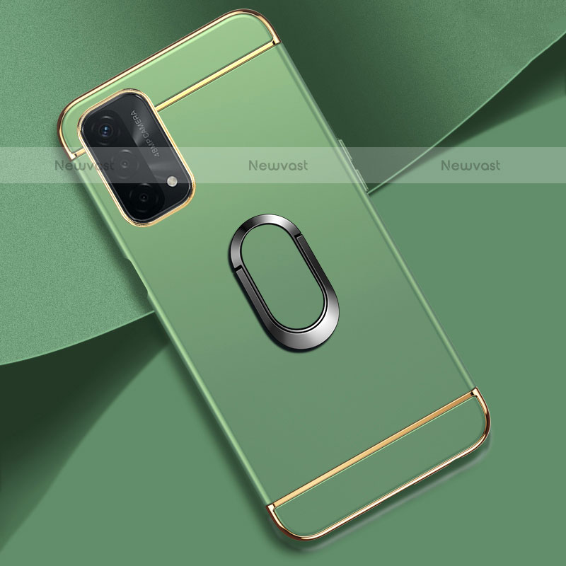 Luxury Metal Frame and Plastic Back Cover Case with Finger Ring Stand P02 for Oppo A93 5G Matcha Green
