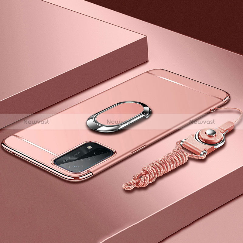 Luxury Metal Frame and Plastic Back Cover Case with Finger Ring Stand P03 for Oppo A54 5G