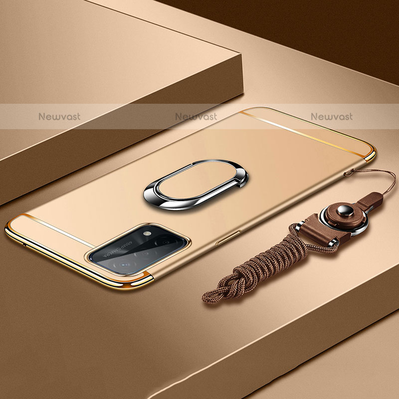 Luxury Metal Frame and Plastic Back Cover Case with Finger Ring Stand P03 for Oppo A93 5G